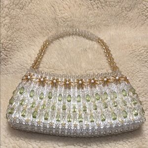 Elegant Clear, Green, & Brown Beaded Handbag, Unique, Bohemian, Self Treat, Gift